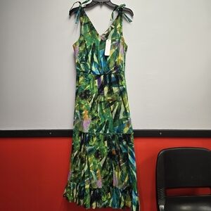 Soft Surroundings Botanica Maxi Dress M Medium NWT Green Tropical Leaf Cotton